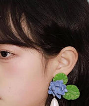 Casual Blue Lotus Acrylic Resin Drop Earrings