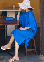 Casual Blue O-Neck Long Dresses Flare Sleeve