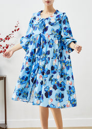 Casual Blue Oversized Patchwork Print Holiday Dress Fall