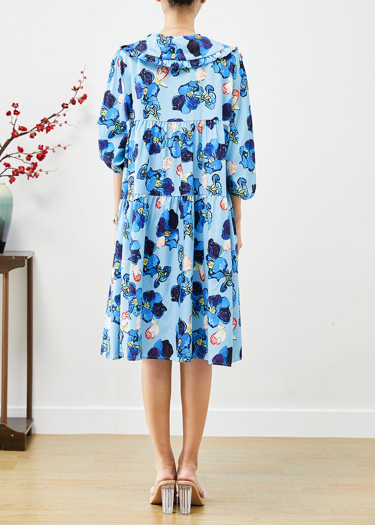 Casual Blue Oversized Patchwork Print Holiday Dress Fall