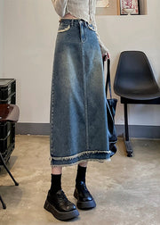 Casual Blue Patchwork High Waist Button Denim A Line Skirts