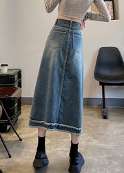 Casual Blue Patchwork High Waist Button Denim A Line Skirts