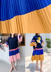 Casual Blue Pink Patchwork Summer Party Dress - SooLinen