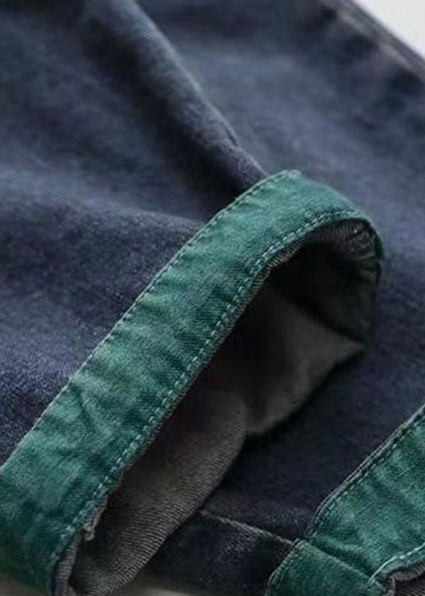 Casual Blue Pockets Patchwork Applique Denim Harem Pants