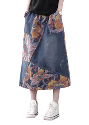 Lässige blaue Taschen Patchwork-Print A-Linie Denim-Röcke im Herbst