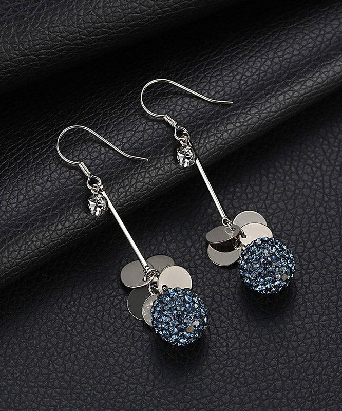 Casual Blue Sterling Silver Crystal Drop Earrings