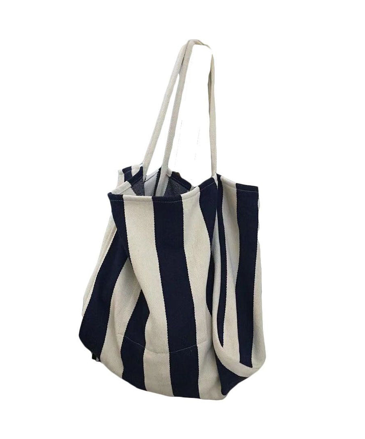 Casual Blue Striped High-capacity Cozy Canvas Satchel Handbag