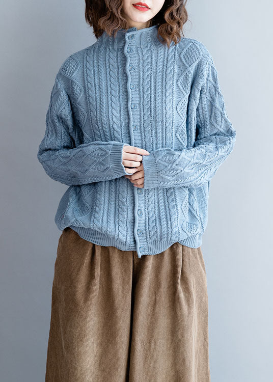 Casual Blue Wear On Both Sides Cable Knit Coats Winter