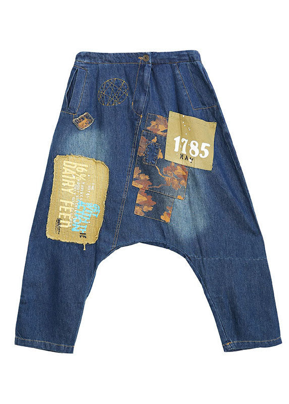 Casual Blue pockets Patchwork harem Pants Spring