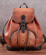 Casual Brown Animal Jacquard Calf Leather Backpack Bag