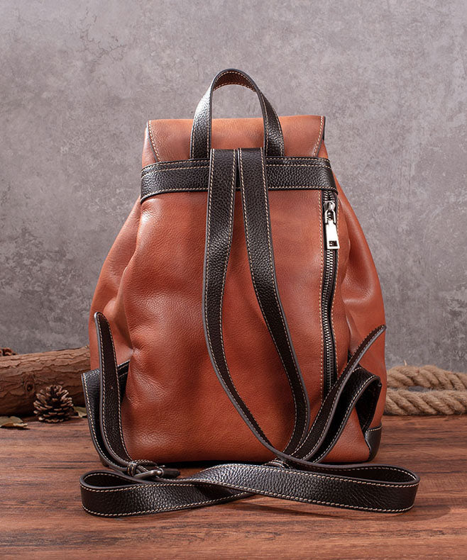 Casual Brown Animal Jacquard Calf Leather Backpack Bag