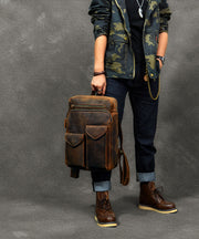 Casual Brown Calf Leather Original Design Man's Backpack Bag