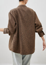 Casual Brown Chinese Button Pockets Cotton Coats Spring