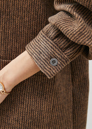 Casual Brown Chinese Button Pockets Cotton Coats Spring