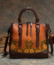 Casual Brown Jacquard Calf Leather Tote Handbag