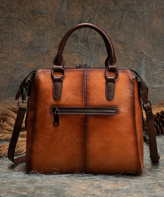 Casual Brown Jacquard Calf Leather Tote Handbag