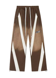 Casual Brown Pockets Patchwork Elastic Waist Warm Fleece Wide Leg Pants Spring