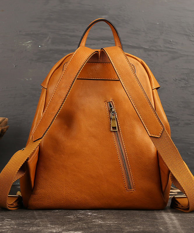 Casual Brown Solid Calf Leather Backpack Bag