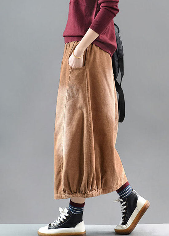 Casual Brown elastic waist Corduroy cotton Skirt Spring