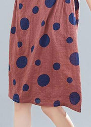 Casual BrownO-Neck Dot Print Mid Kleider Kurzarm
