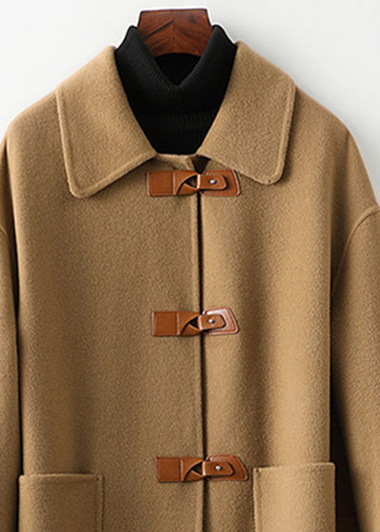 Casual Camel Peter Pan Collar Button Woolen Long Coats Fall