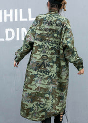 Casual Camouflage Rivet Print Pockets Fall Denim Long Sleeve Trench coats Coat