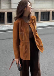 Casual Caramel Metal Buttons Silm Fit Cotton Jacket Winter