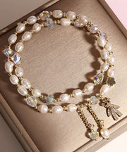 Casual Champagne Alloy Inlaid Pearl Gem Stone Little Bear Charm Bracelet