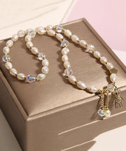 Casual Champagne Alloy Inlaid Pearl Gem Stone Little Bear Charm Bracelet