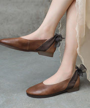 Casual Chocolate Gladiator Flat Shoes Genuine Leather - SooLinen
