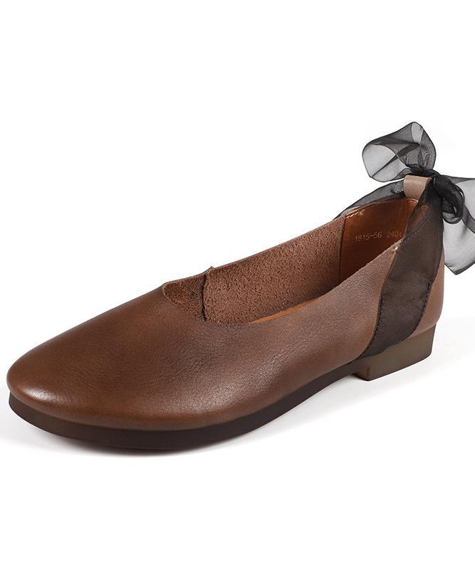 Casual Chocolate Gladiator Flat Shoes Genuine Leather - SooLinen