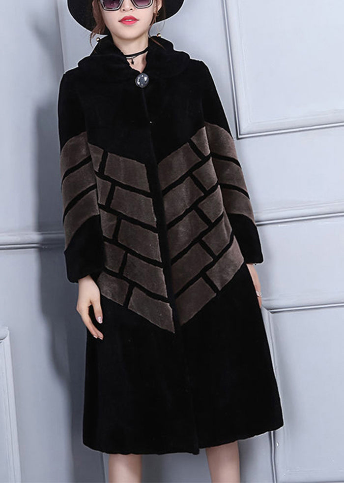 Casual Chocolate Oversized Patchwork Wool Jackets Winter