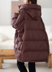Casual Chocolate Hooded Oversized Drawstring Thick Canada Goose Jacket Batwing Sleeve