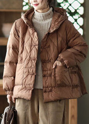 Casual Chocolate Hooded Pockets Fine Cotton Filled Womens Parka Winter