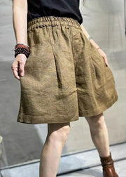 Casual Coffee Pockets Patchwork Linen Hot Pants Summer