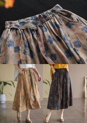 Casual Chocolate Print Patchwork Linen Skirts Spring