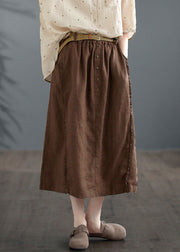 Casual Coffee Ruffled Pockets Patchwork Linen Skirts Summer