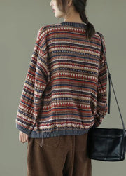Casual Coffee Striped Pockets Patchwork Cotton Coat Fall