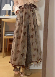 Casual Coffee Tasseled Pockets Patchwork Cotton Lantern Pants Spring