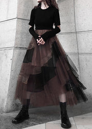 Casual Color block High Waist tulle Skirt Summer - SooLinen