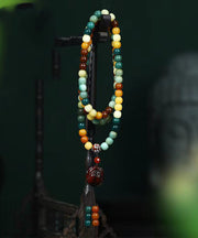 Casual Colorblock Bodhi Red Sandalwood Buddha Bead Lariat Necklace