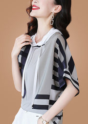 Casual Coloblock Hooded Oversize Print Silk Shirt Summer