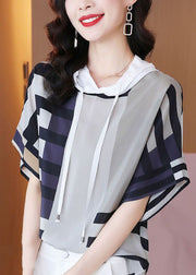 Casual Coloblock Hooded Oversize Print Silk Shirt Summer