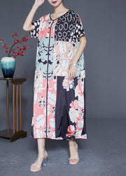 Casual Colorblock V Neck Print Silk Vacation Dresses Summer
