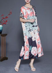 Casual Colorblock V Neck Print Silk Vacation Dresses Summer
