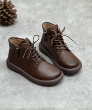 Casual Cowhide Leather Boots Zippered Cross Strap Flat Boots