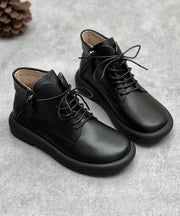 Casual Cowhide Leather Boots Zippered Cross Strap Flat Boots