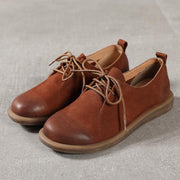 Casual Cross Strap Flat Shoes Brown Cowhide Leather - SooLinen