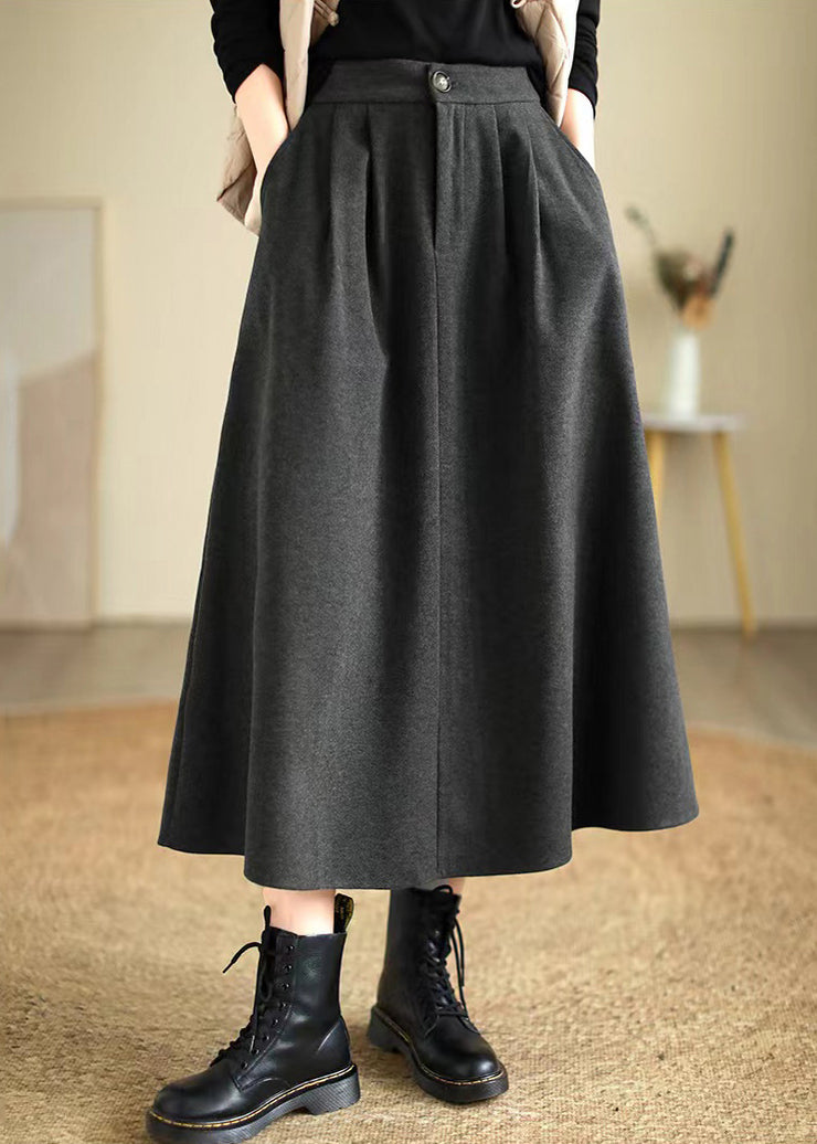 Casual Dull Grey Elastic Waist Thick Woolen Skirts Spring