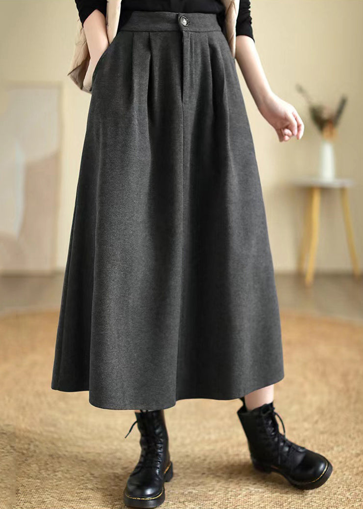 Casual Dull Grey Elastic Waist Thick Woolen Skirts Spring